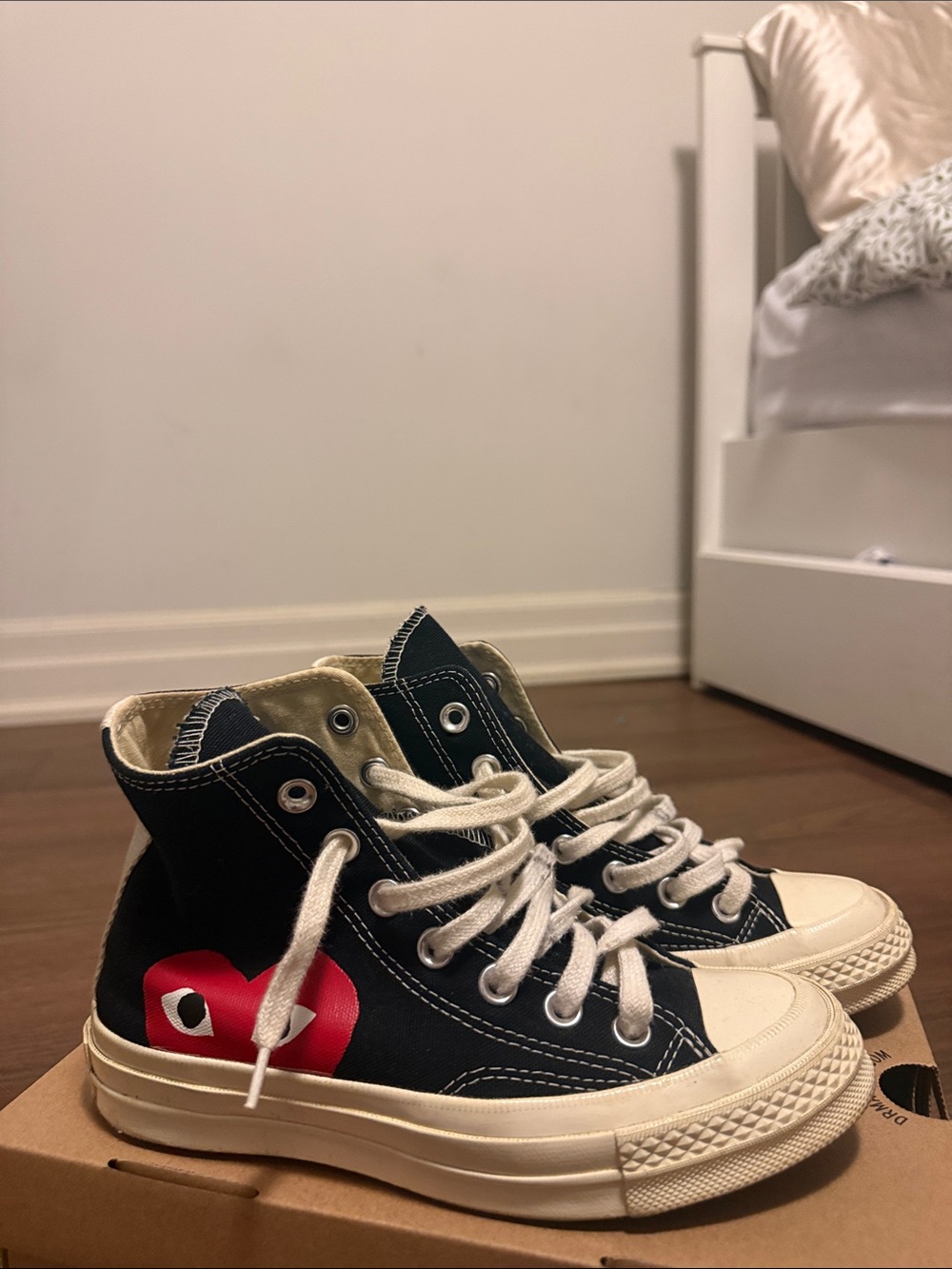 Kids Black High-Top Sneakers with Red Heart Accent